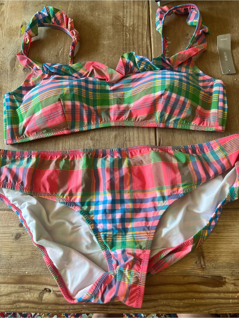 J. Crew Multicolor Plaid Bandeau Bikini Set - Picture 6 of 11
